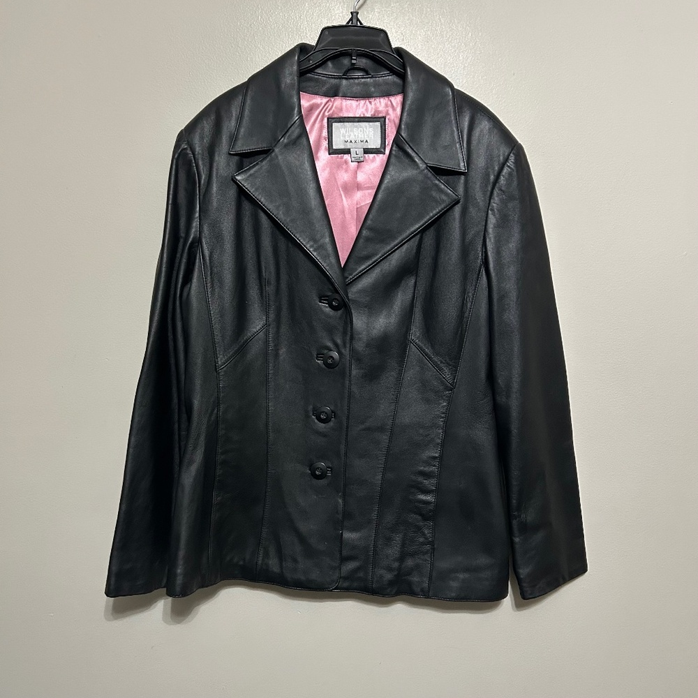 Wilsons Leather Maxima Womens Leather Coat L Black Pink 38" Chest Flaws 4 Button